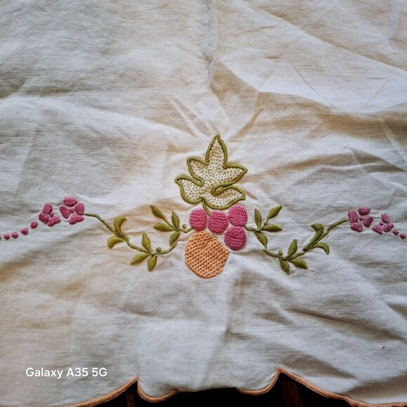 Vintage Embroidered Floral Tablecloth With Scalloped Edges 30 x 33 inches - Picture 5 of 5